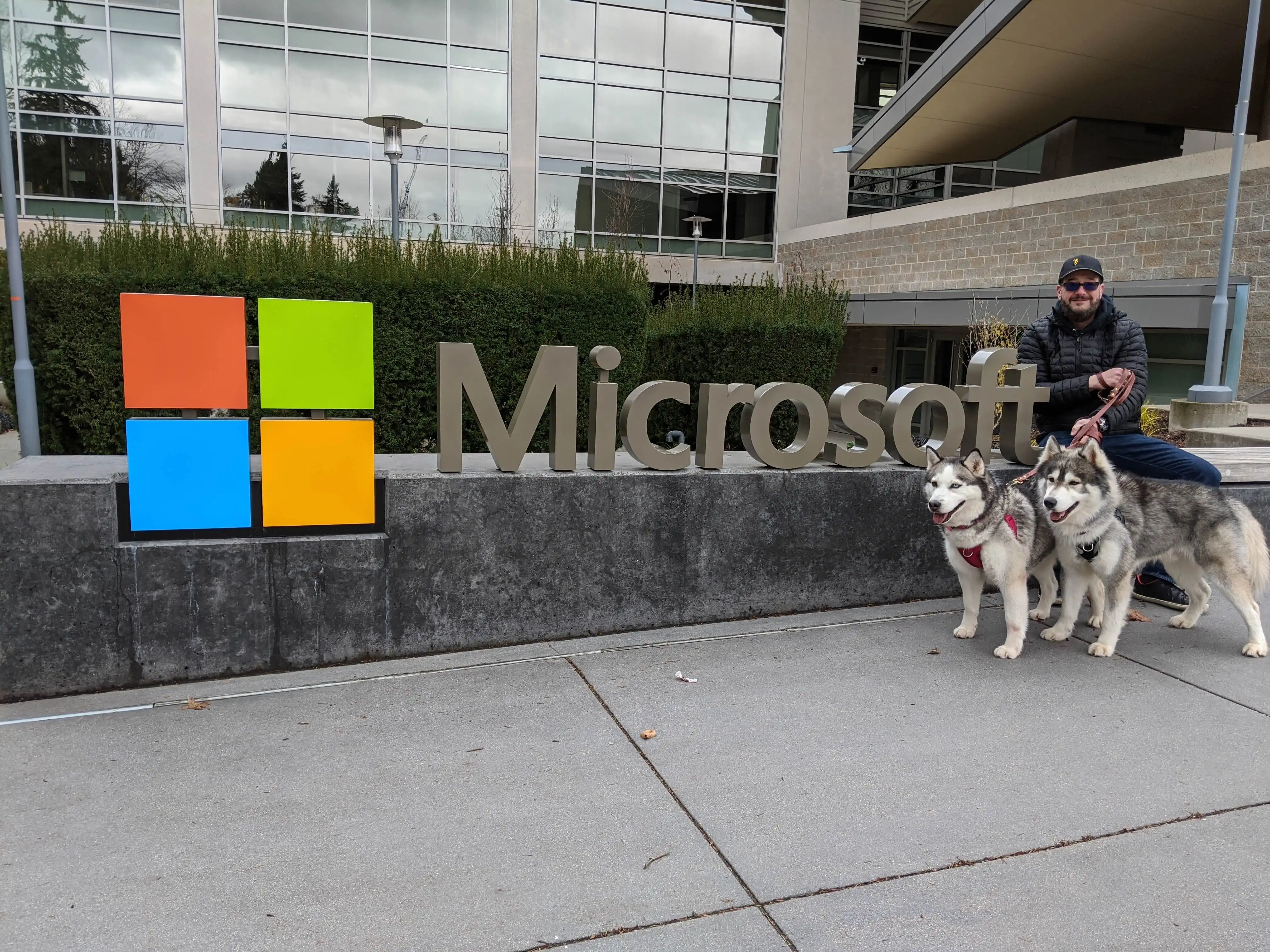 Todd Everett Curtiss at Microsoft with Lucy and Lando